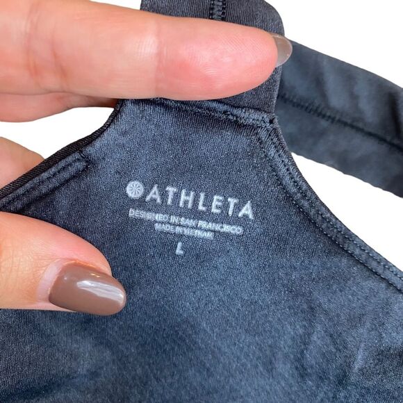 Athleta Size L Black Stonewash‎ Strappy Sports Bra Padded - Picture 2 of 6